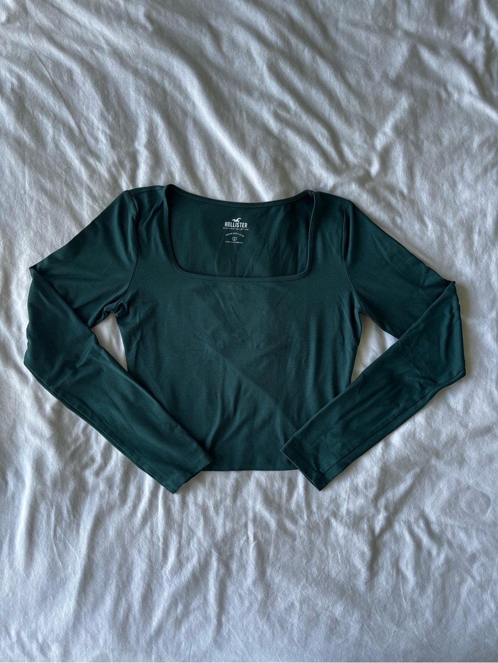 Hollister Deep Green Square Neck Long Sleeve Crop Top
